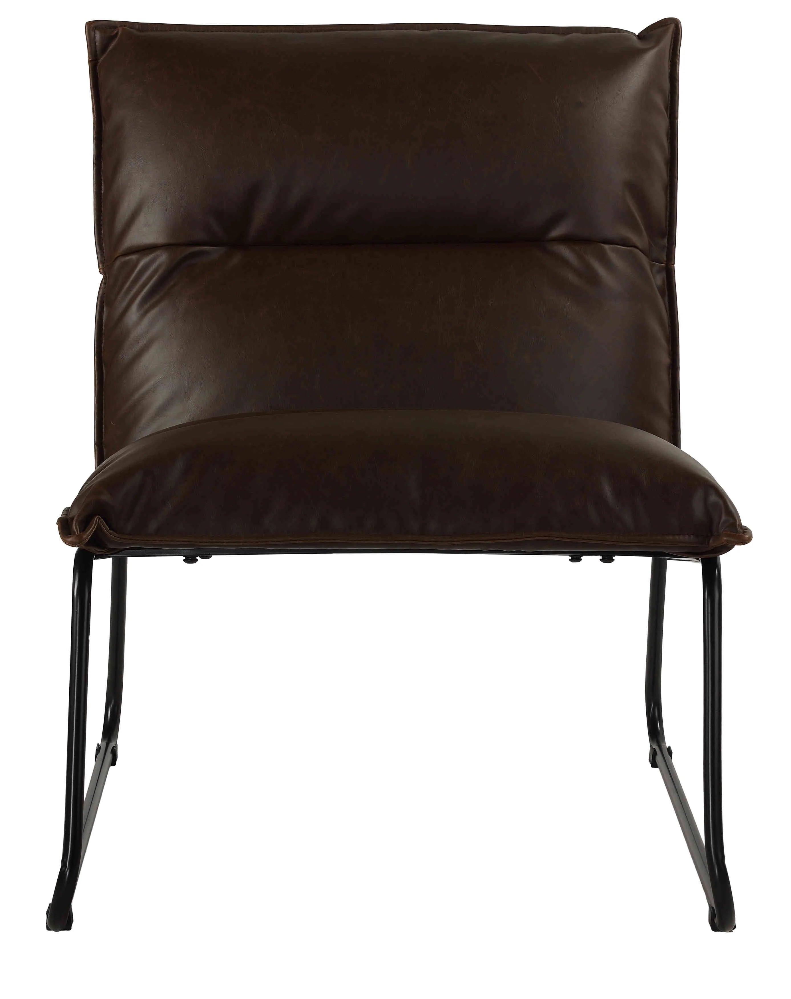 Distressed Brown Faux Leather Accent Chair with Black Metal Legs V73242