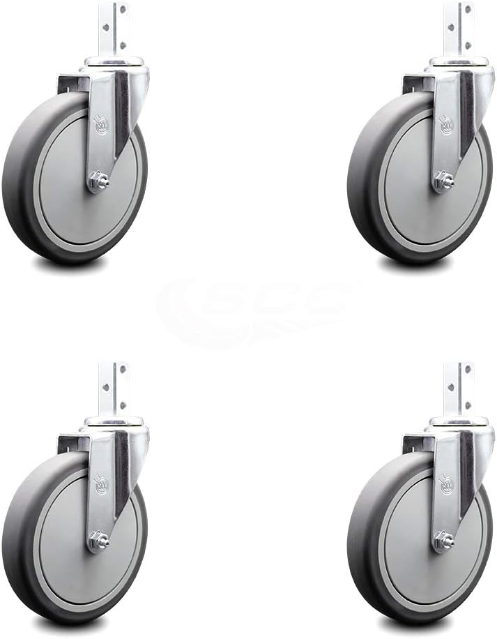 Swivel Square Stem Caster Set 4 with Gray Thermoplastic Rubber Wheel H773