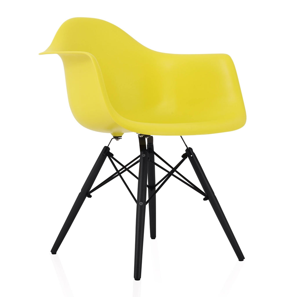 Light Yellow Molded Plastic Dining Arm Chair with Black Wood Legs (Set of 4) K492