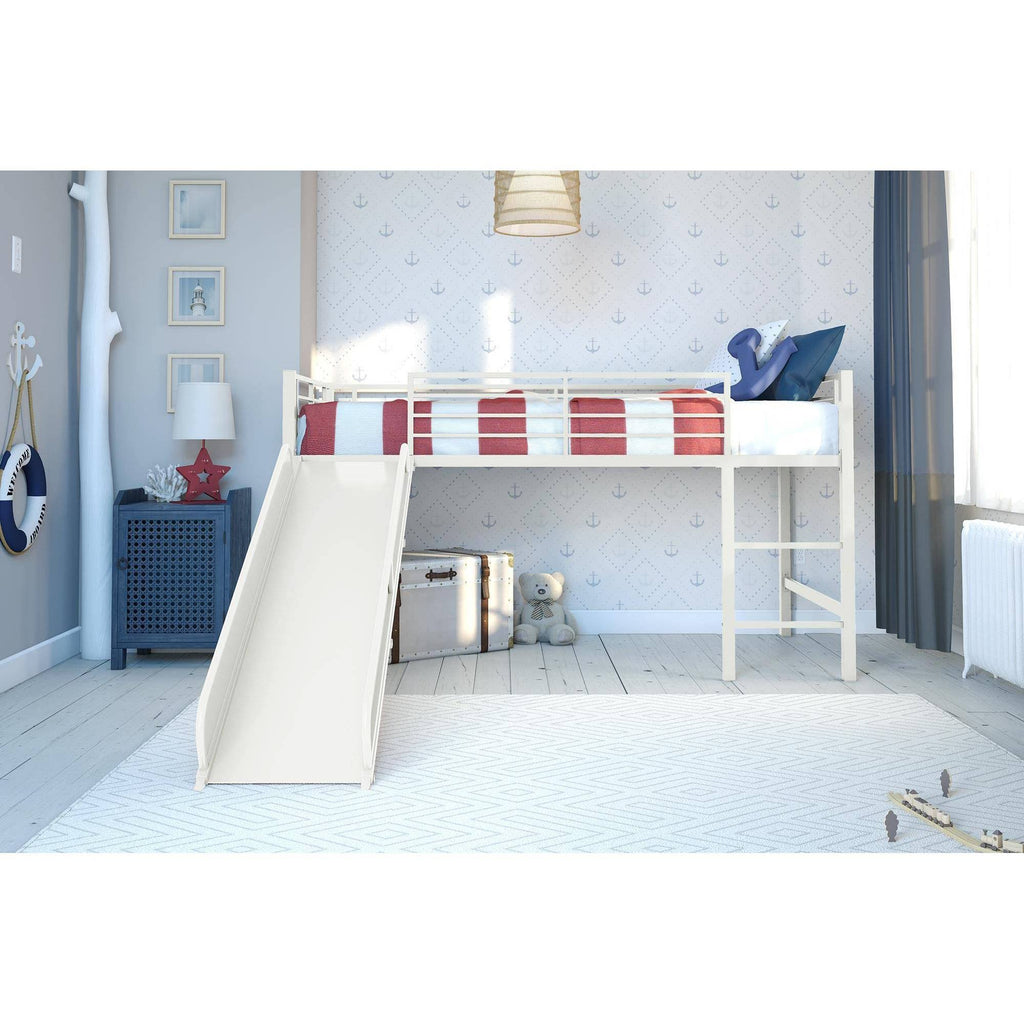 White Metal Loft Bed with Slide H815704