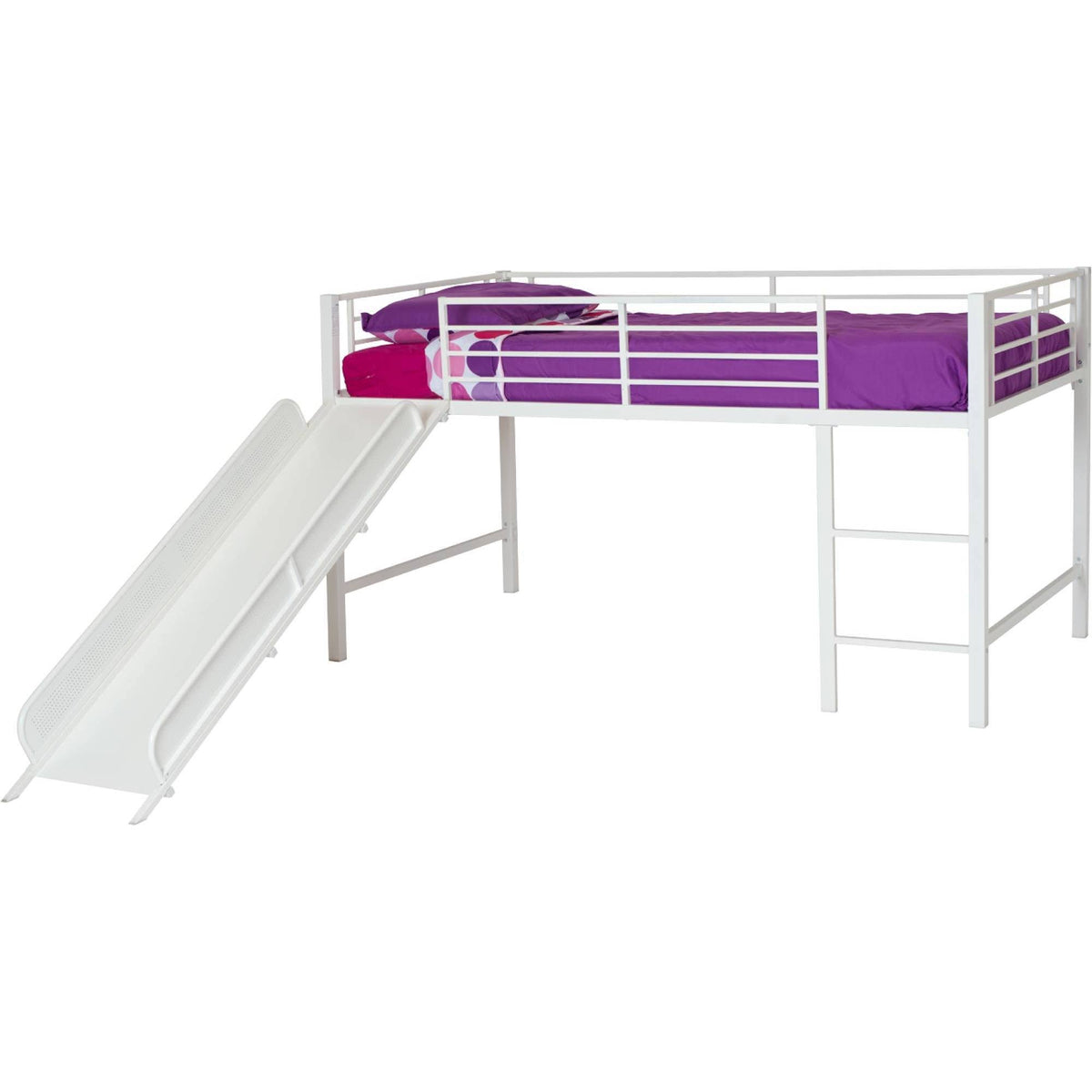 White Metal Loft Bed with Slide H815704
