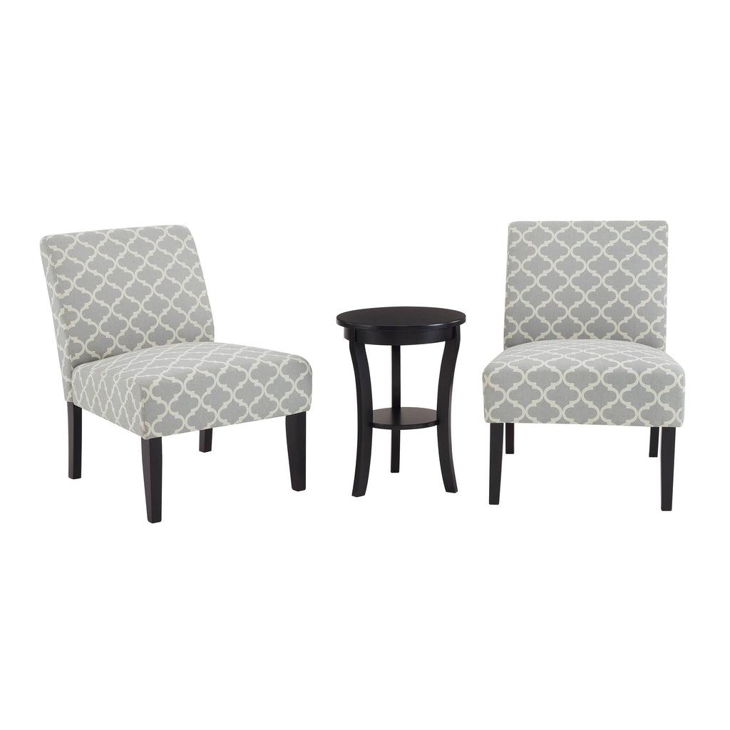 3pc Gray Fabric Upholstered Side Table and 2 Chairs H633493