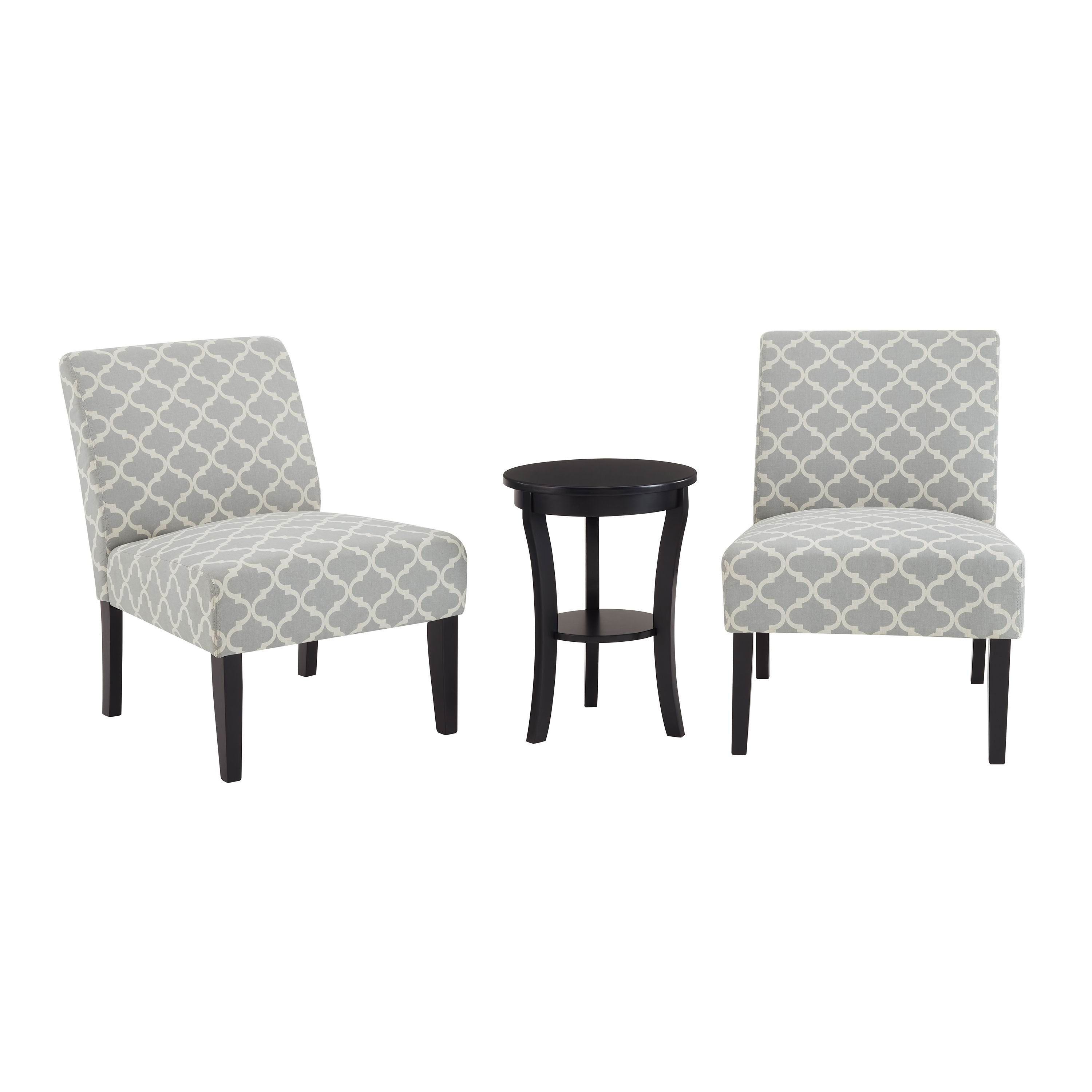 3pc Gray Fabric Upholstered Side Table and 2 Chairs H633493