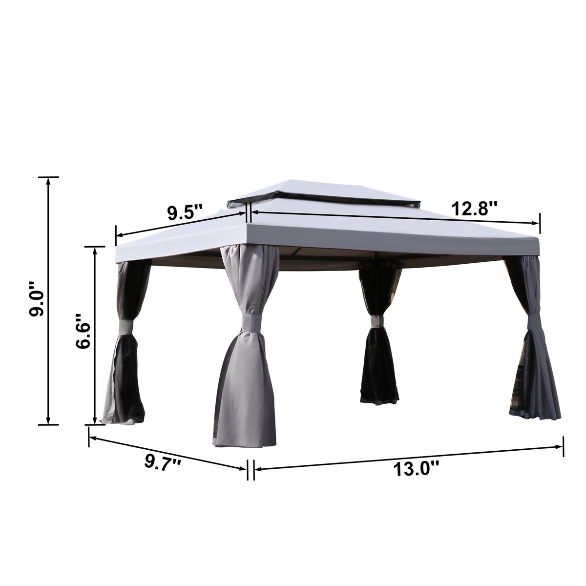 10'x13' Outdoor Double Vent Canopy Gazebo with Nettings and Curtains D701