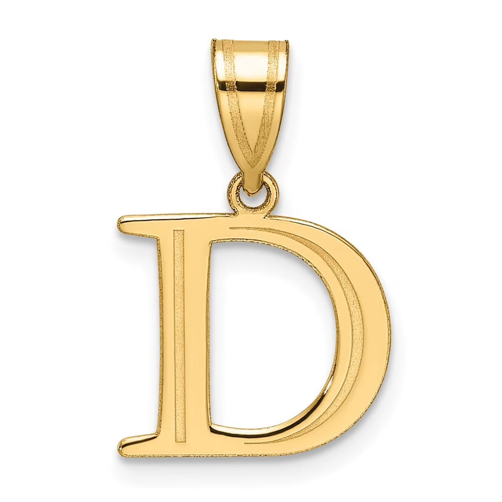 14k Gold Polished Etched Letter D Initial Pendant Necklace 20mm Long 0.35mm Thick T105