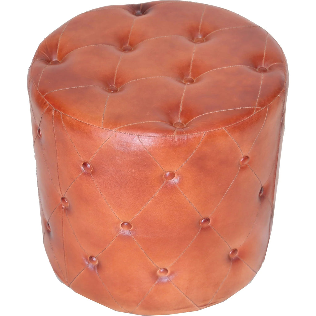 Tan Leather Pouf U8227