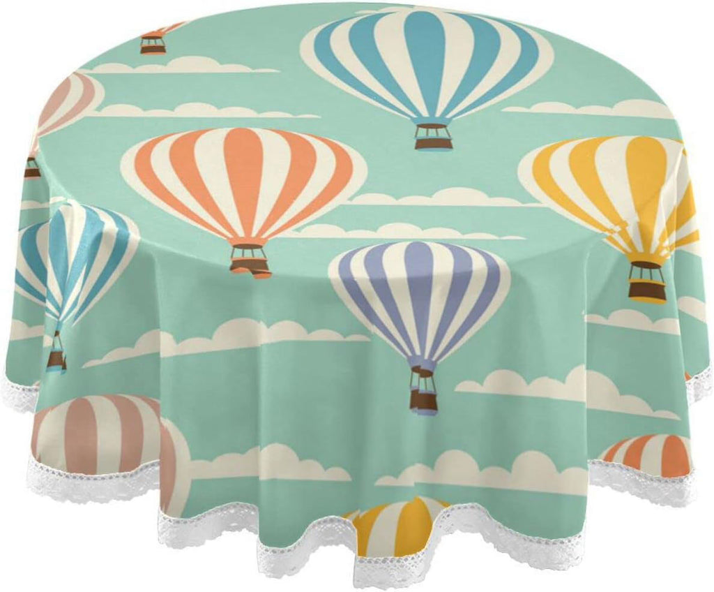 60 Inch Round Waterproof Tablecloth with Lace N47300
