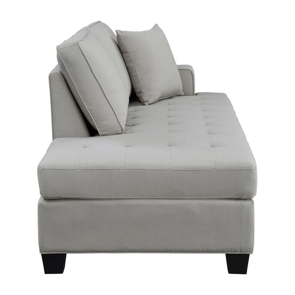 75.5" Transitional Textured Fabric Chaise with 1 Pillow in Gray V9443