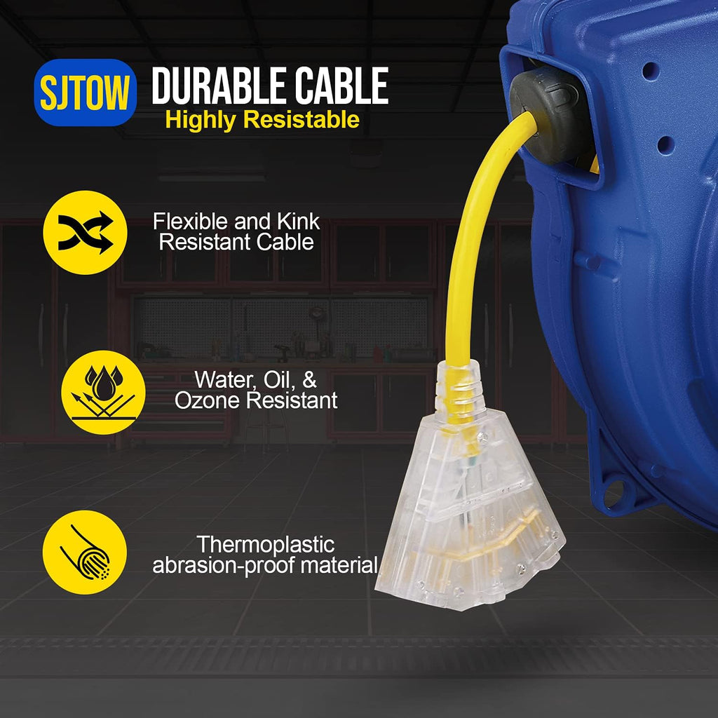 Extension Cord Reels 12AWG 40 FT SJTOW Cable with LED Light-Up Tap S738
