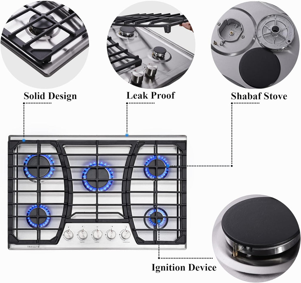 30 Inch Stainless Steel Gas Cooktop with 5 Sealed Burners J440765