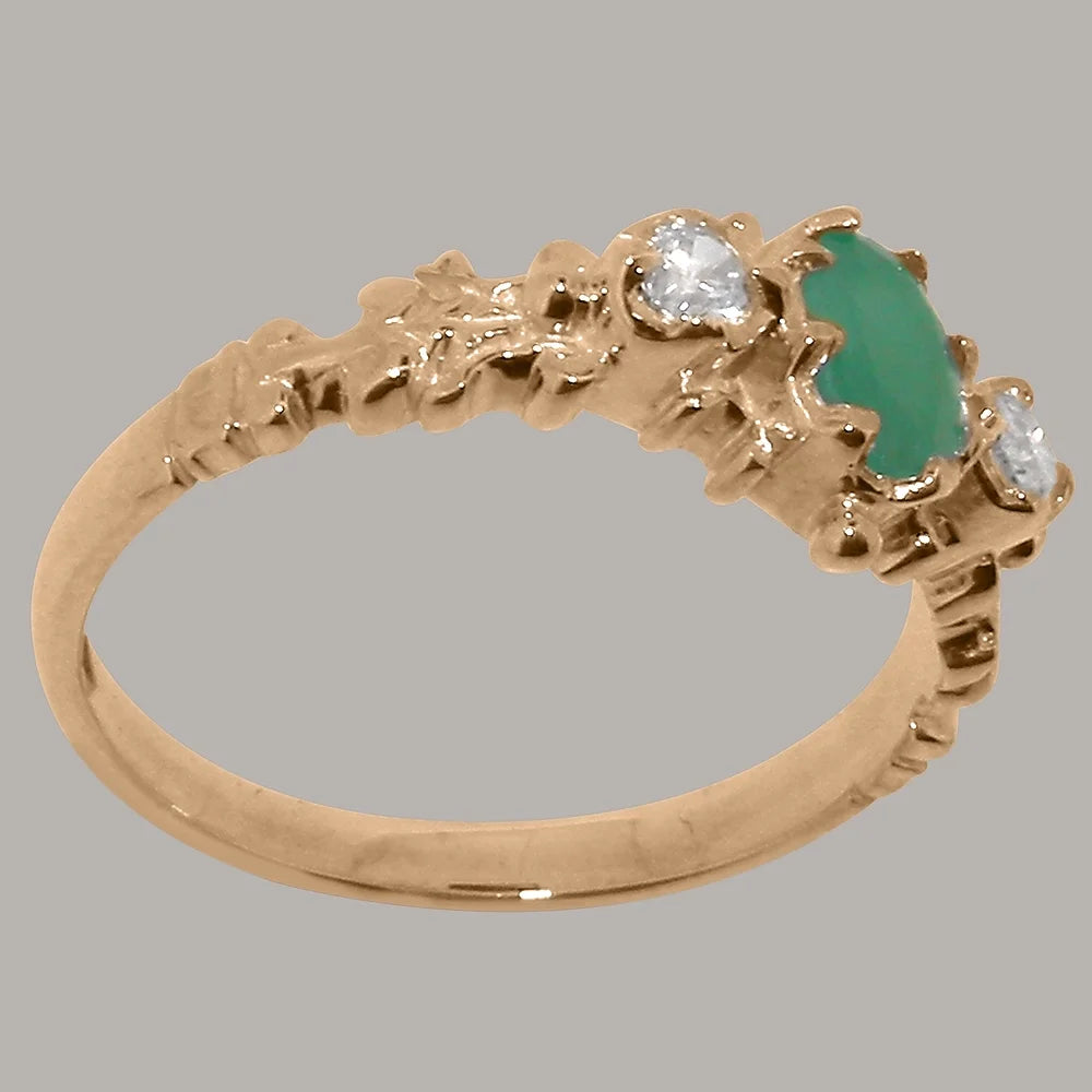 14k Rose Gold Natural Emerald & Diamond Ring R57150