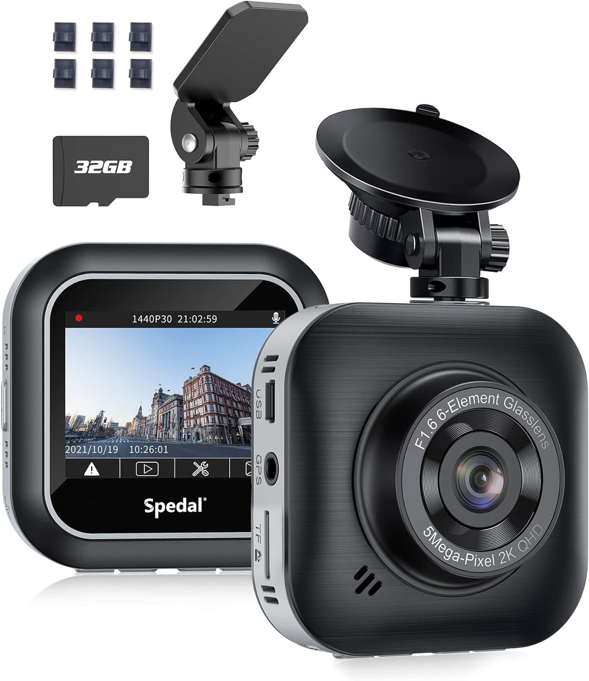 Dash Cam Front 1080P Full HD Car Camera 2560x1440P with 32GB SD Card Pack of 2 D322