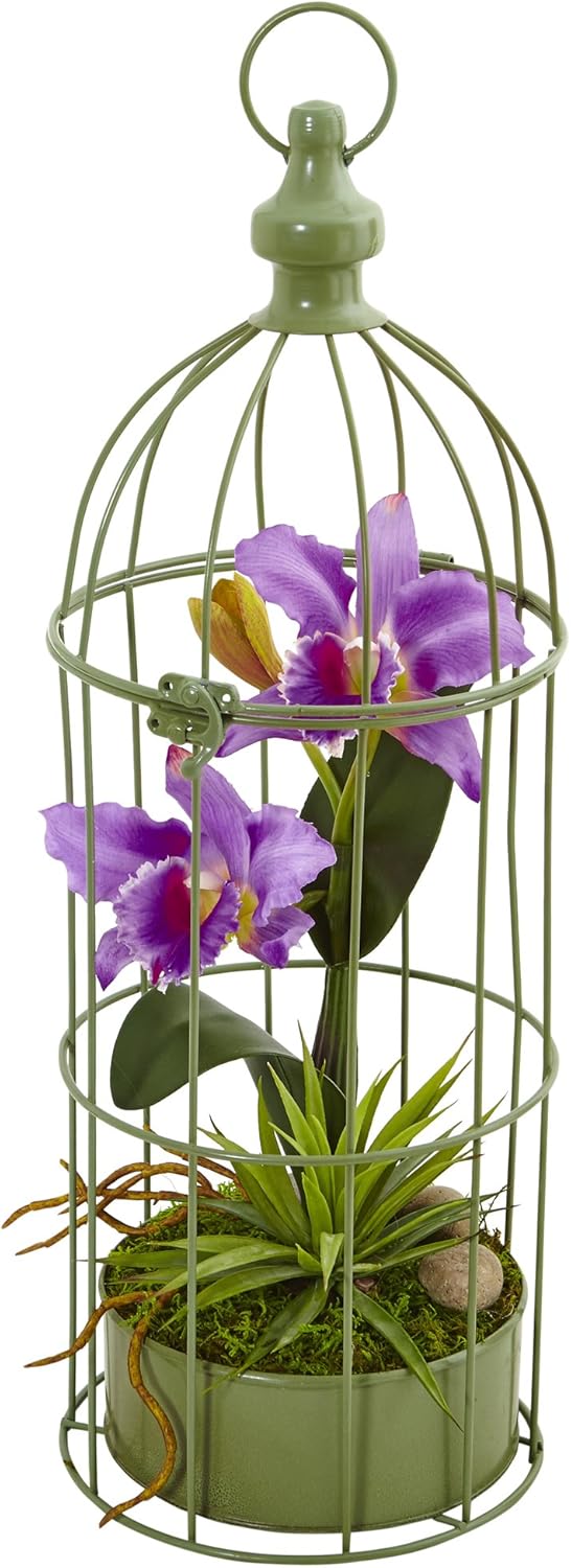 Silk Orchid Arrangement in Decorative Bird Cage Pack of 2 F513413