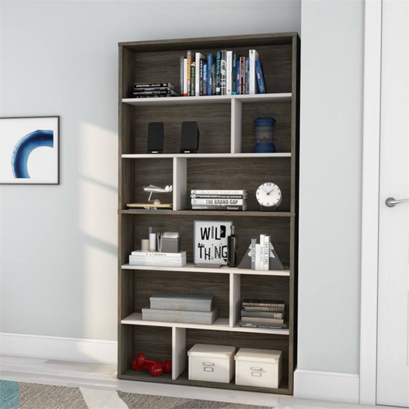 2-Piece Asymmetrical Shelving Unit Set in Walnut Grey & Sandstone U811