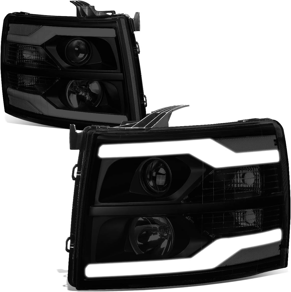 Smoke Lens LED Projector Headlights Assembly for Chevy Silverado Z444