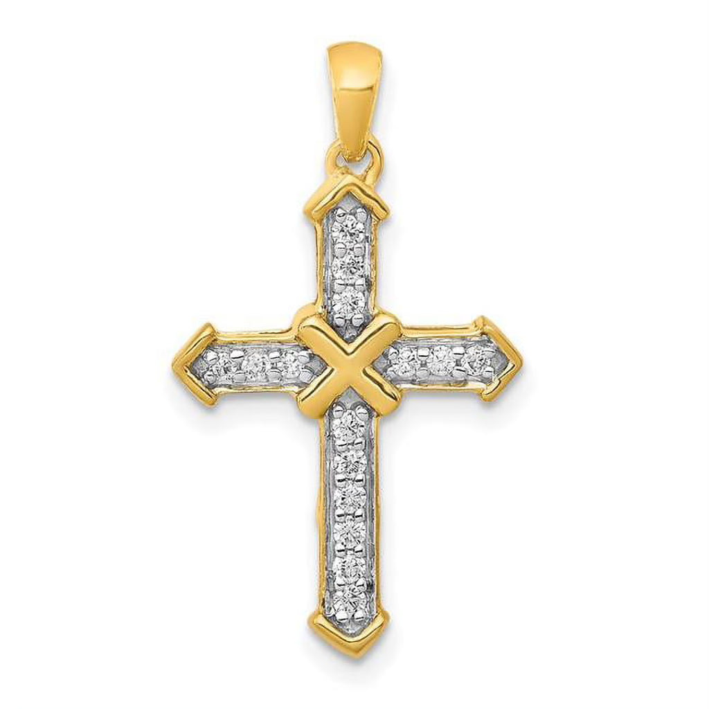14K Yellow Gold Diamond Cross Pendant K7293