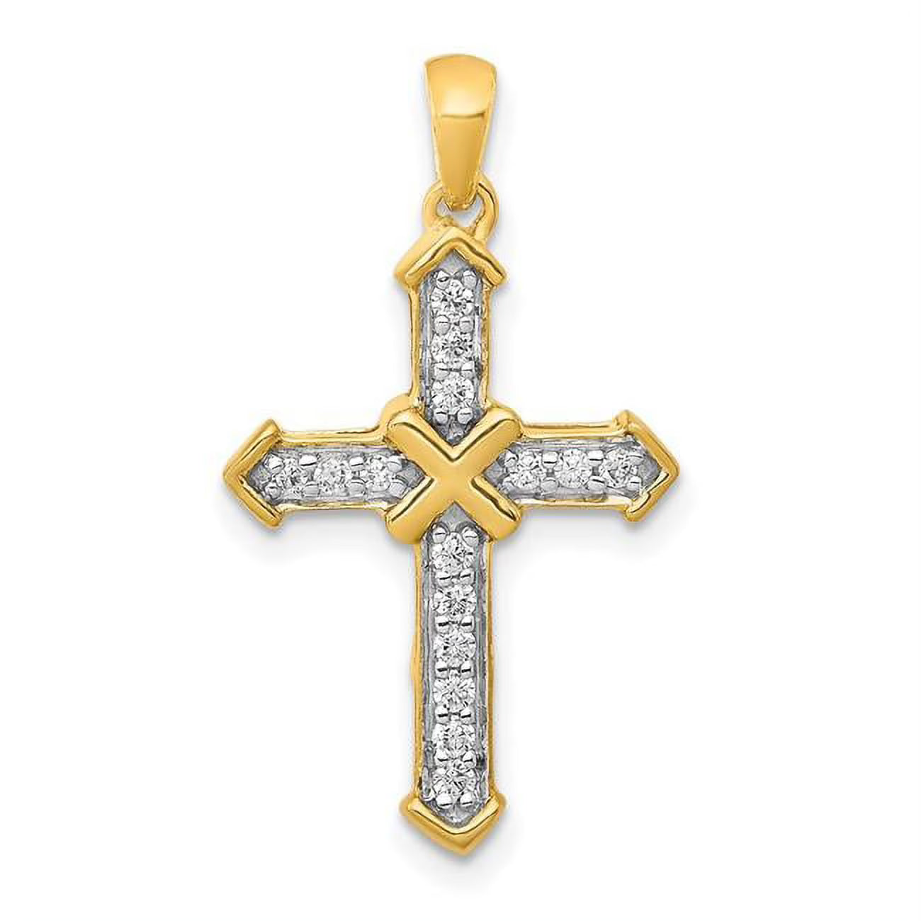 14K Yellow Gold Diamond Cross Pendant K7293