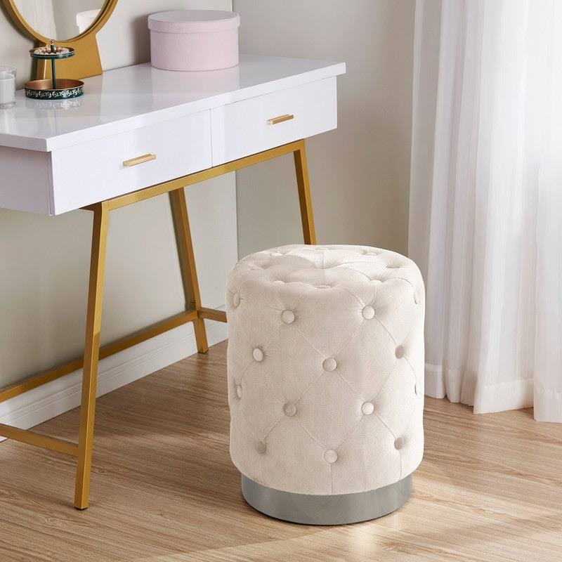 Teal Velvet Ottoman with Silver Metal Base O855
