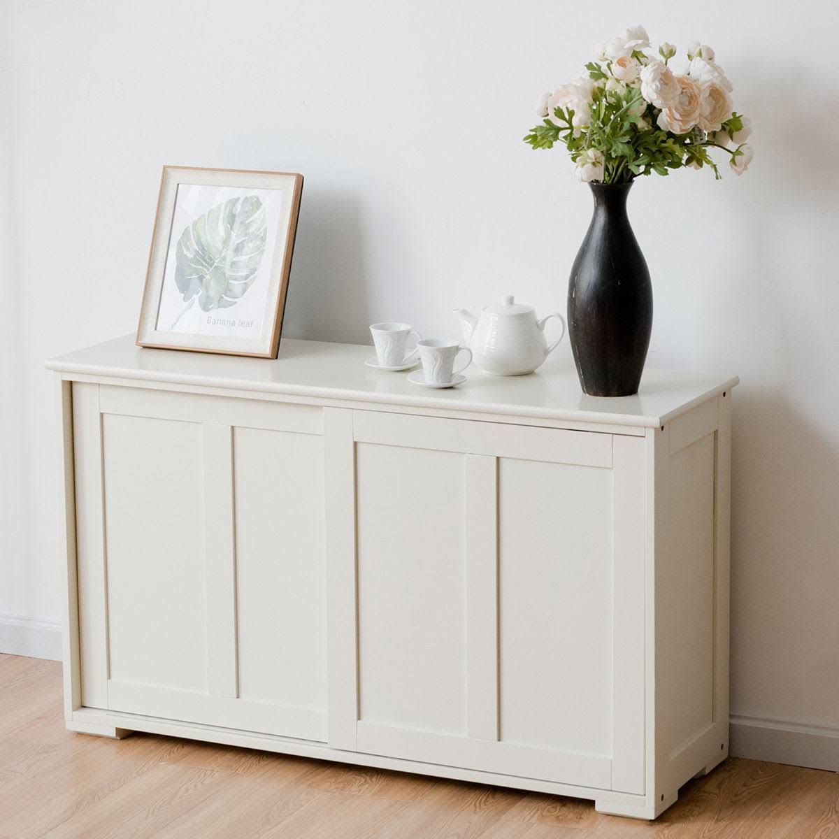 White Kitchen Storage Cabinet with Sliding Door N2654