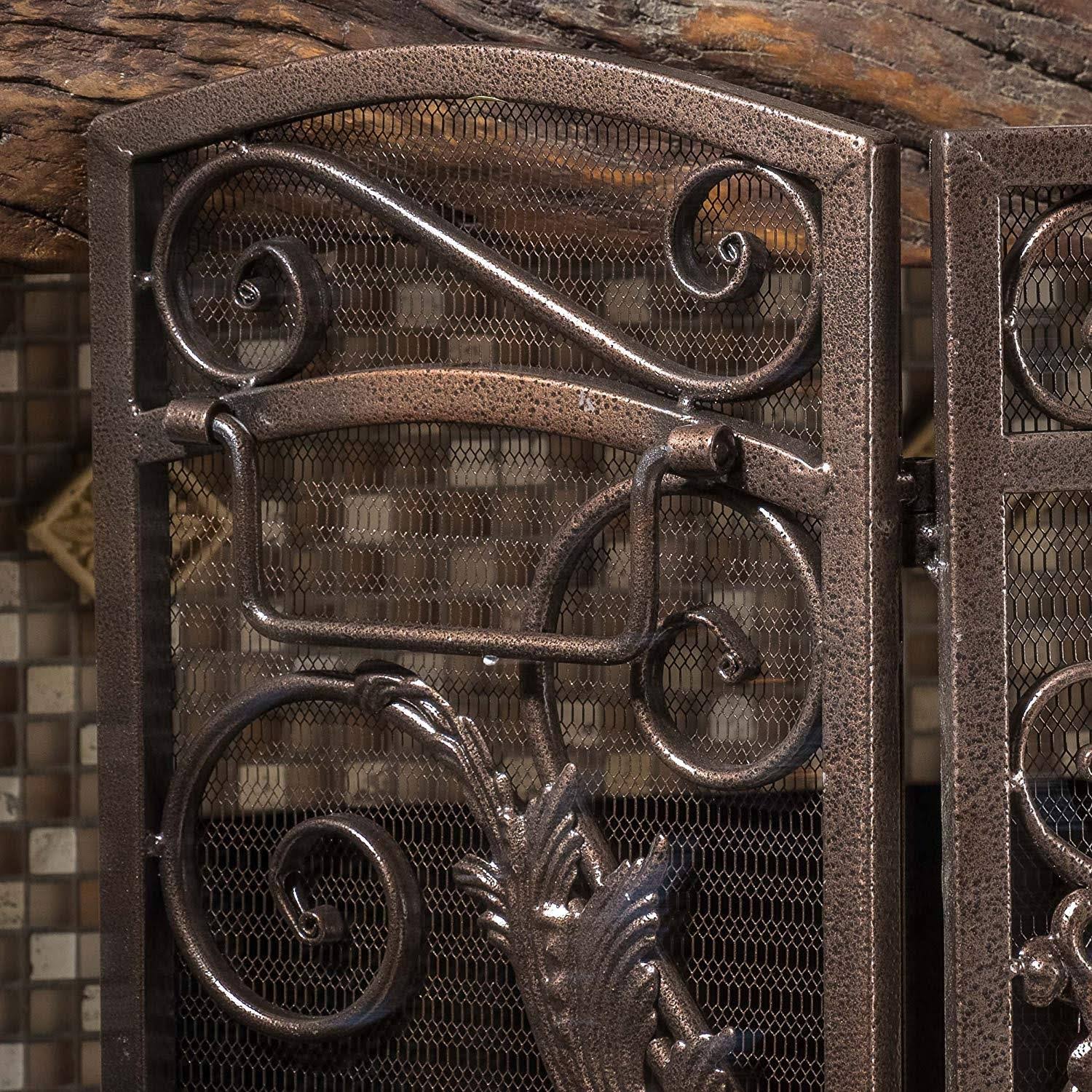 Black Gold Finish Floral Iron Fireplace Screen Y14692