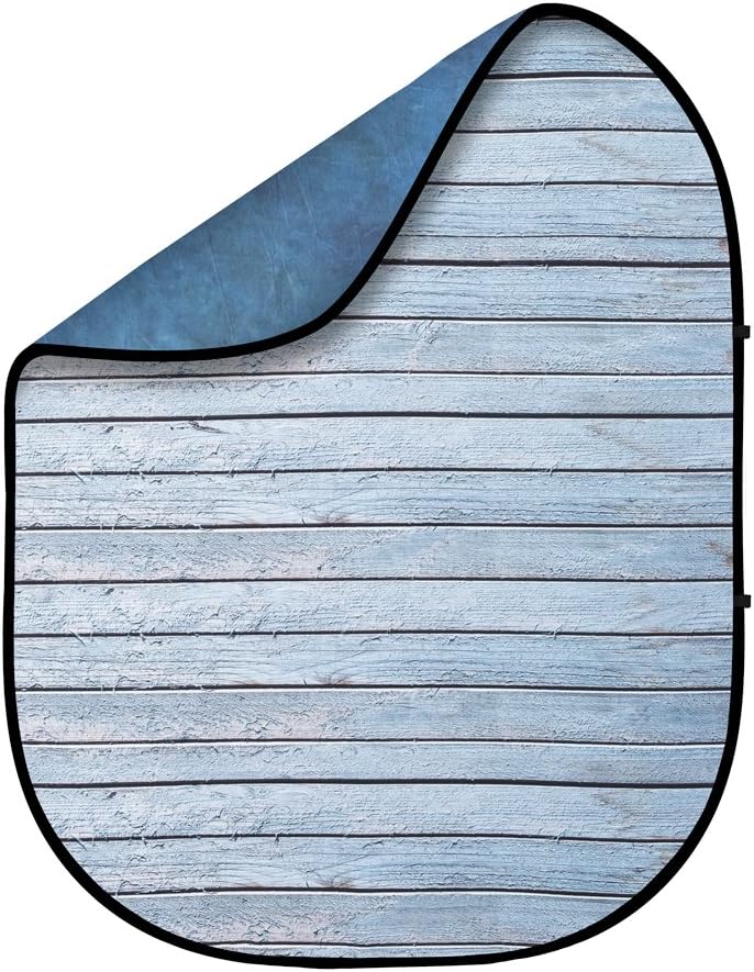 Reversible Neptune Blue and Seaside Wood Double-Sided Pop-Up Muslin Backdrop 5'x6.5' Pack of 2 S1848