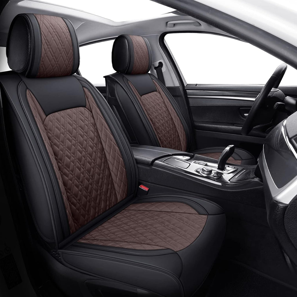 Faux Leather Front Car Seat Covers (2 PCS Front/Black-Brown) C770859