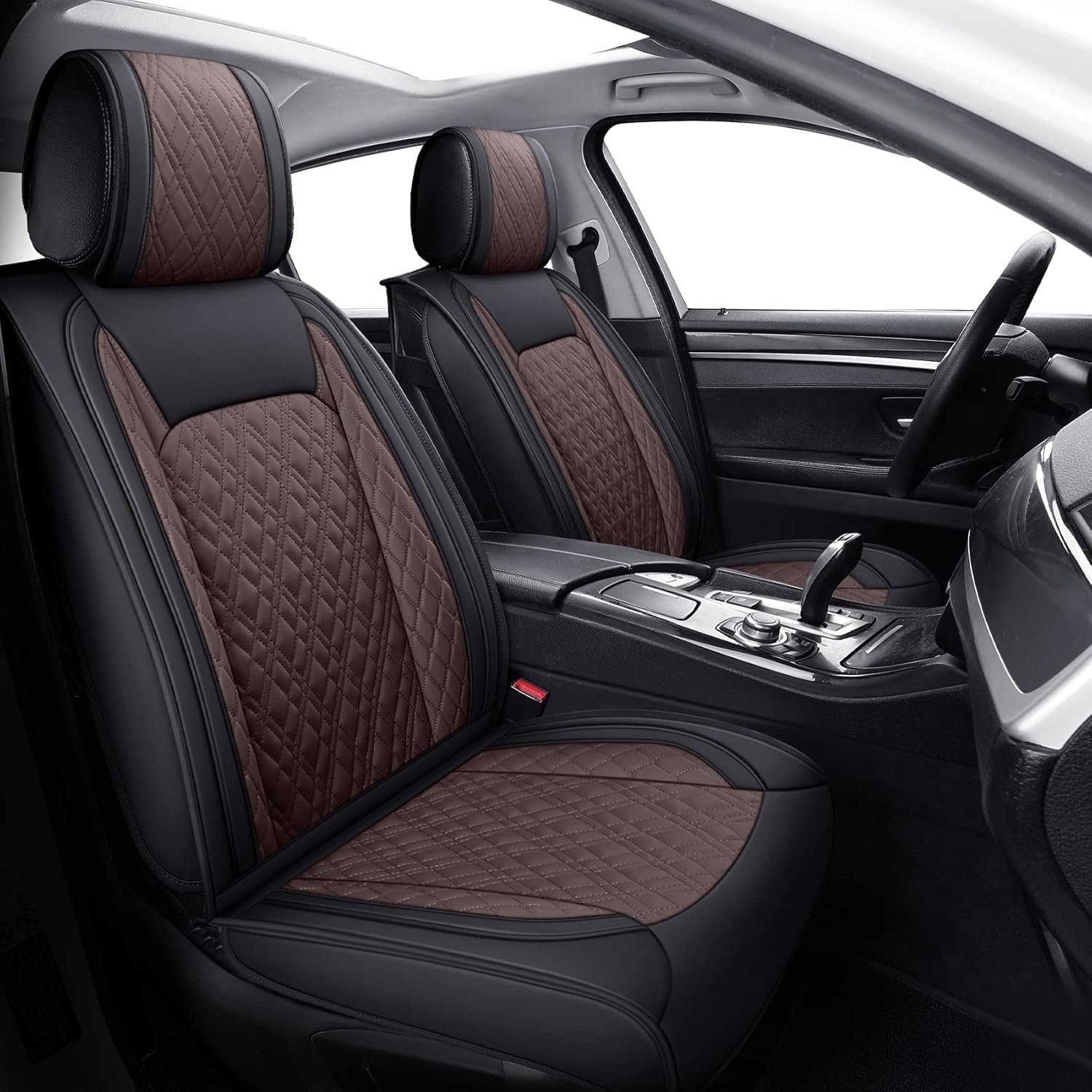 Faux Leather Front Car Seat Covers (2 PCS Front/Black-Brown) C770859