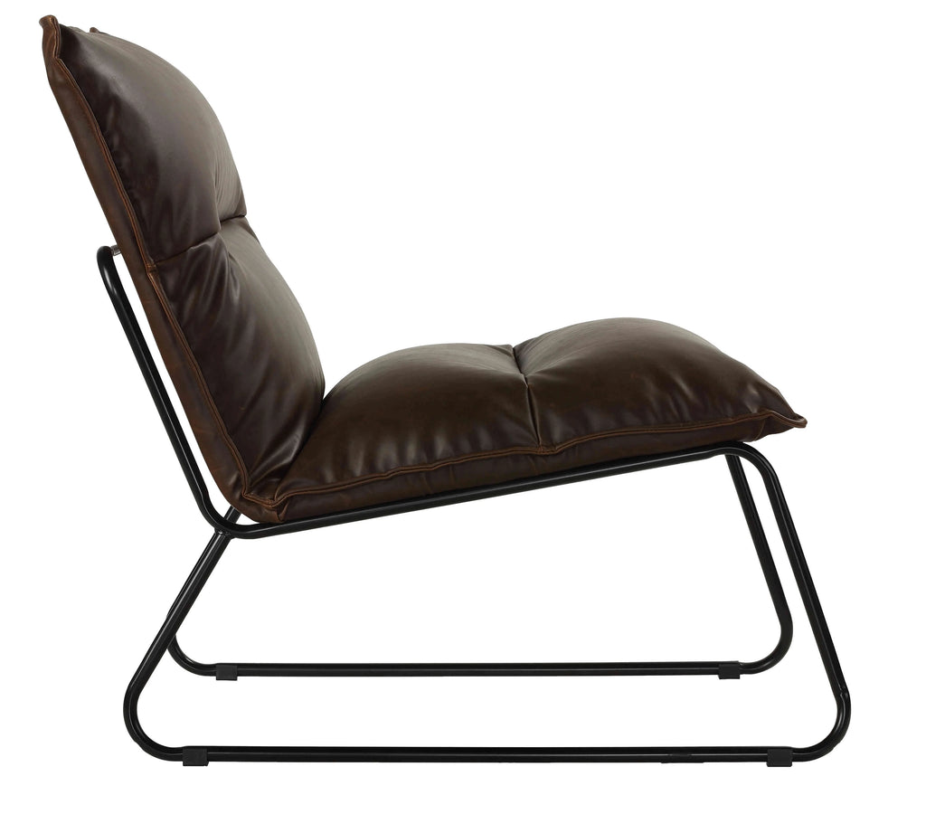 Distressed Brown Faux Leather Accent Chair with Black Metal Legs V73242