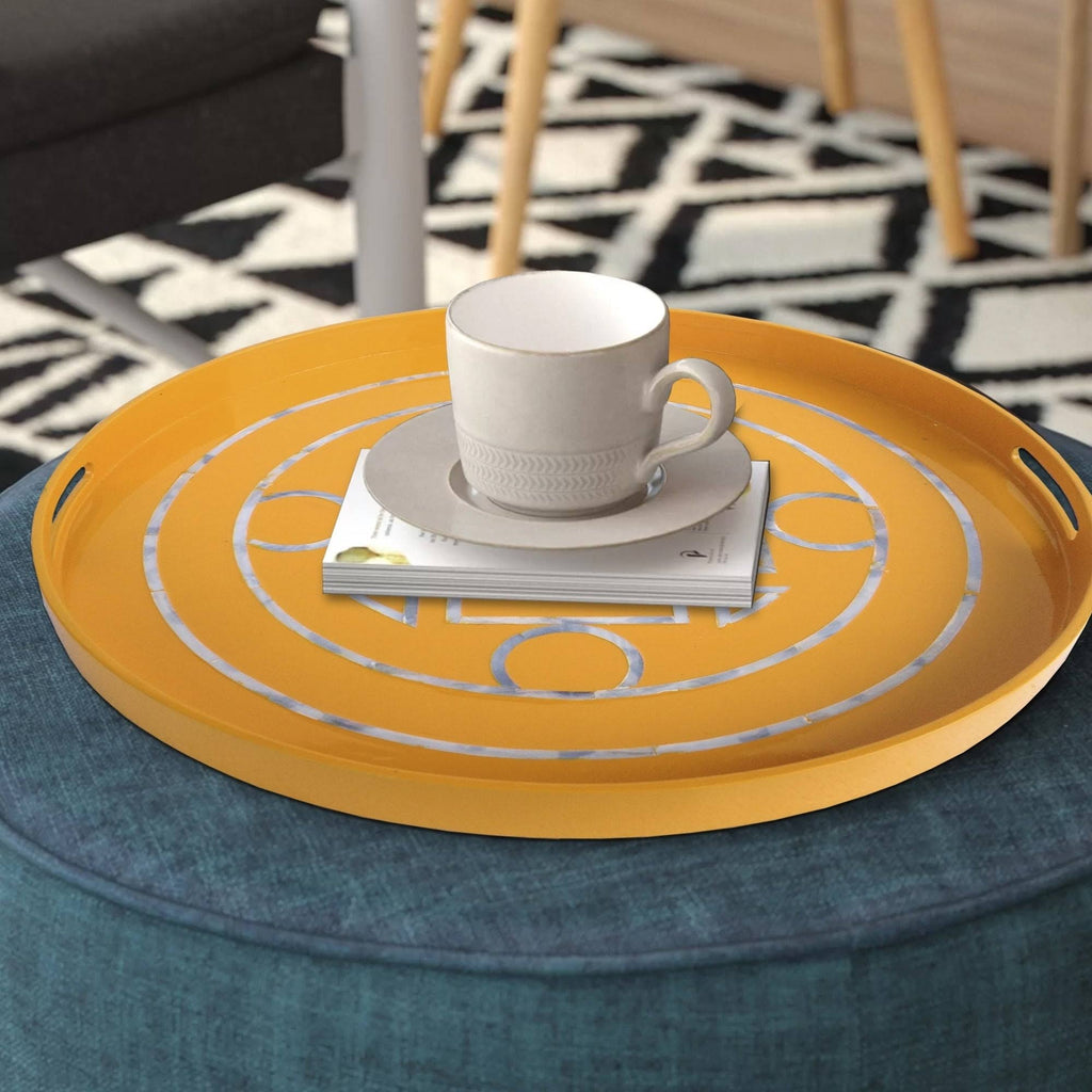 Yellow Round Lacquered Serving Tray T23346