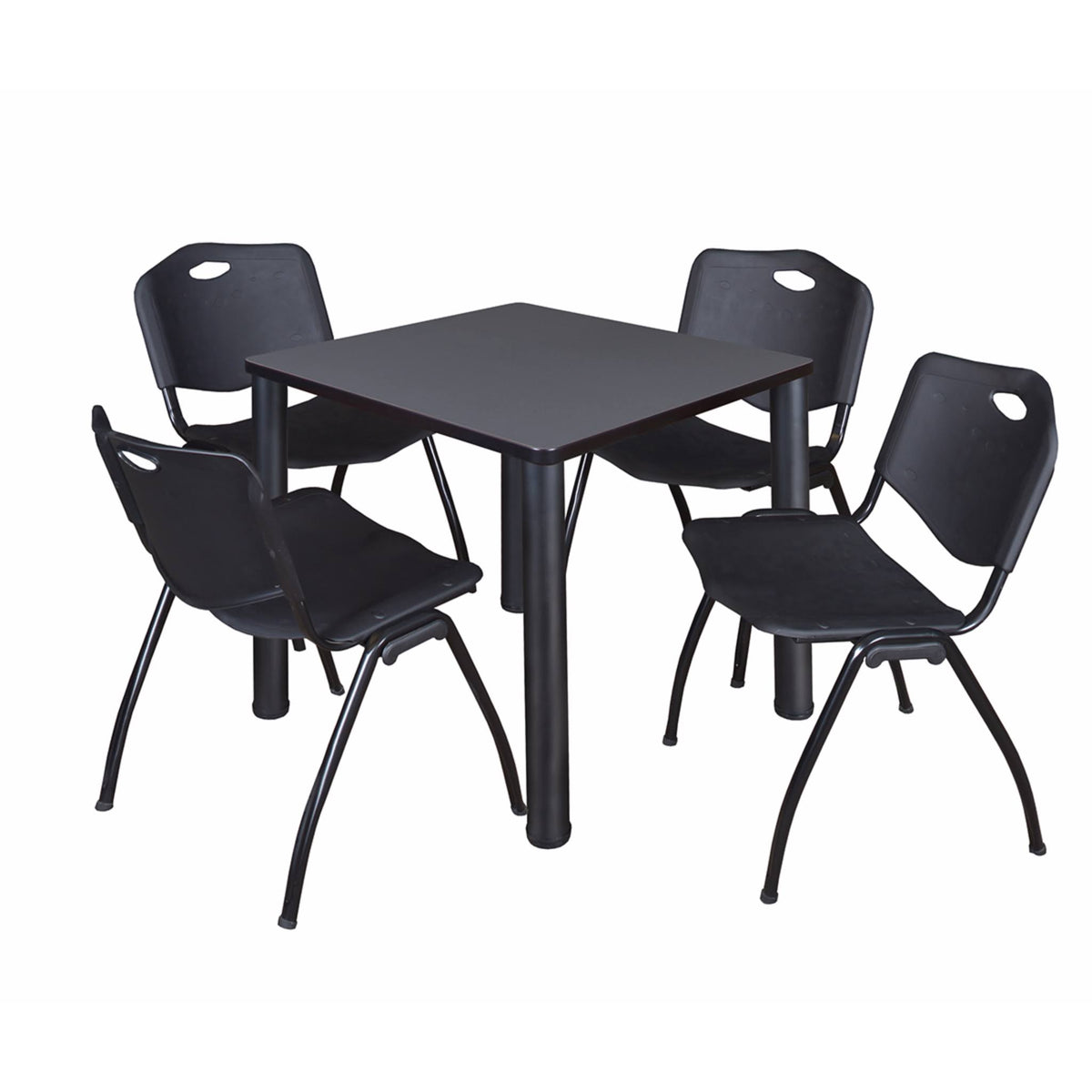 Grey Black Square Breakroom Table with 4 Stack Chairs K4071