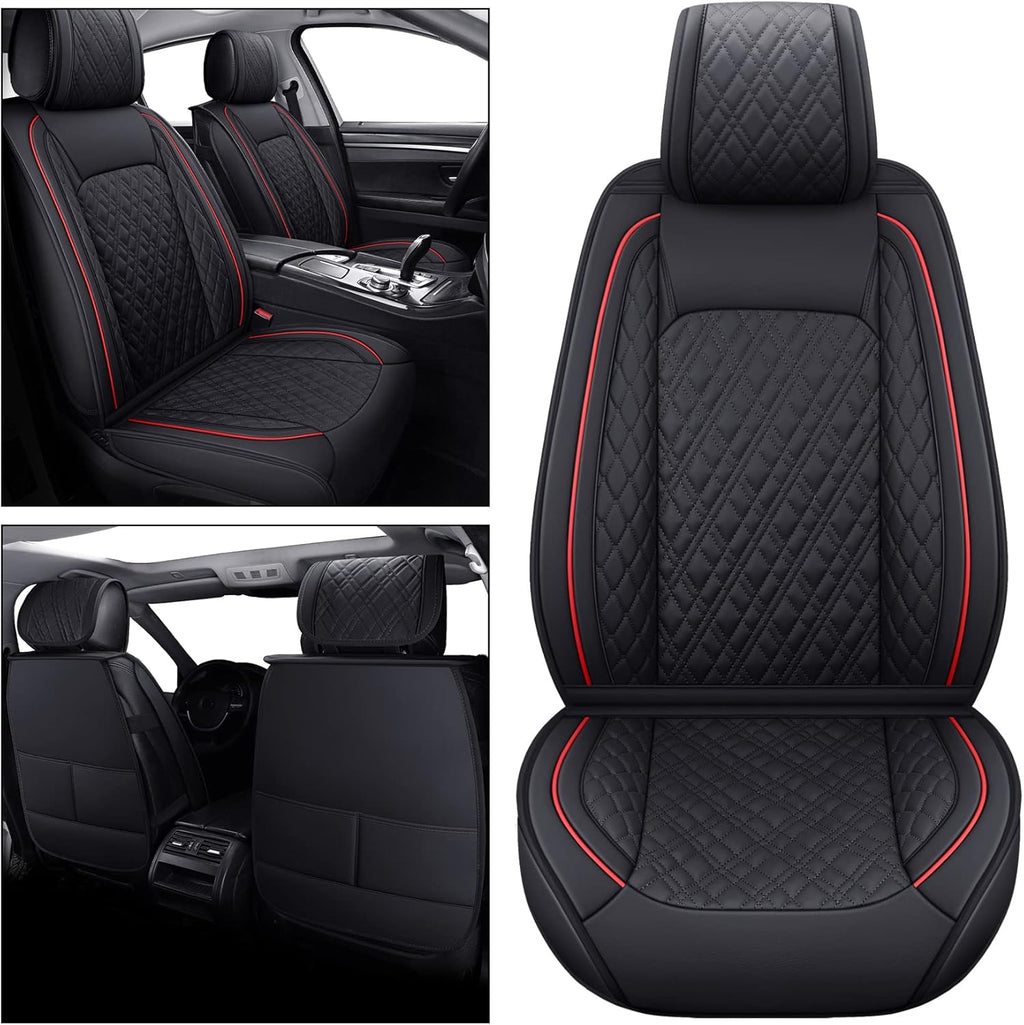 Faux Leather Front Car Seat Covers (2 PCS Front/Black-Brown) C770859