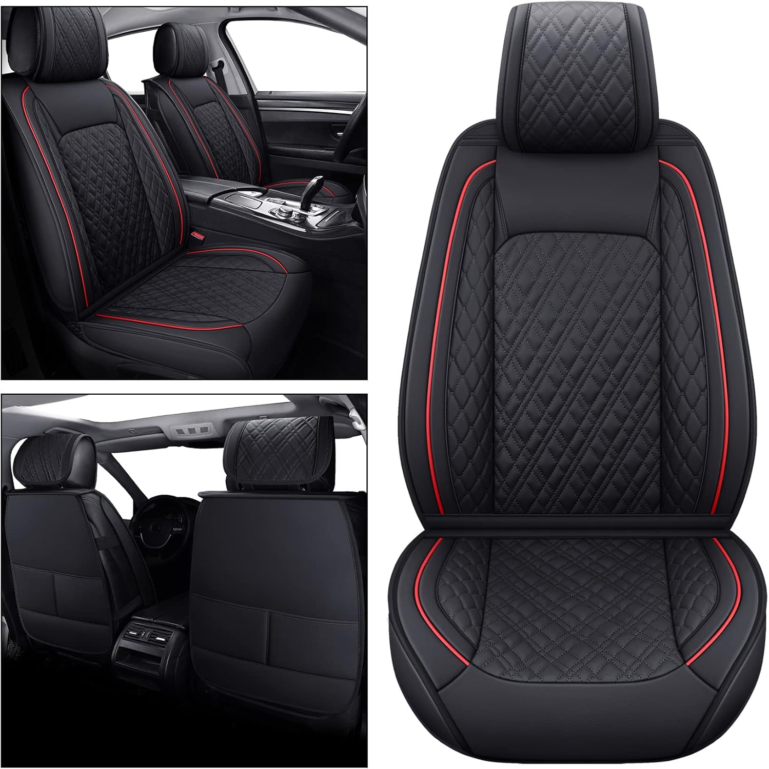 Faux Leather Front Car Seat Covers (2 PCS Front/Black-Brown) C770859