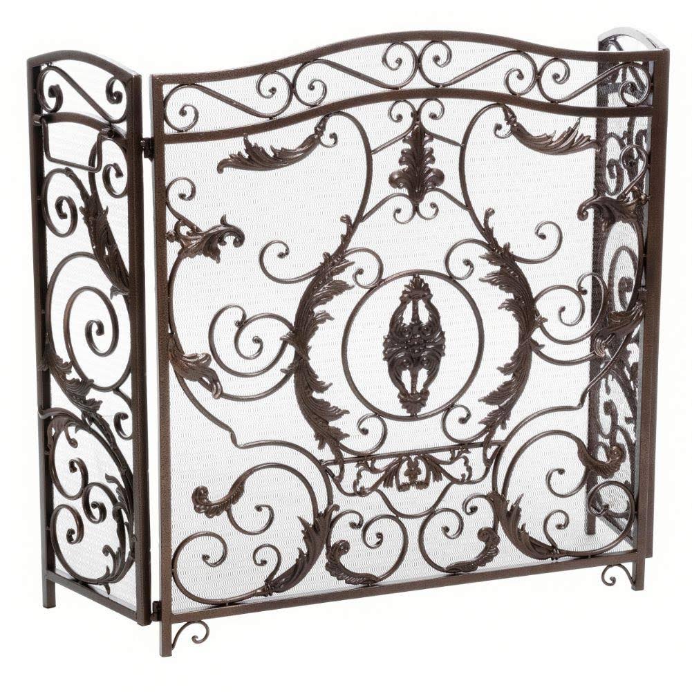 Black Gold Finish Floral Iron Fireplace Screen Y14692