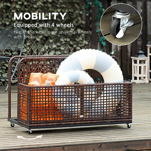 Light Gray Rolling PE Rattan Pool Caddy with Wheels X30356