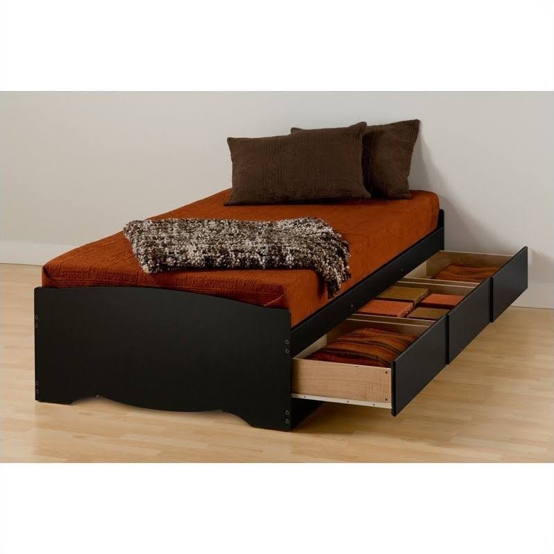 Black Twin XL Bookcase Platform Storage Bed C902
