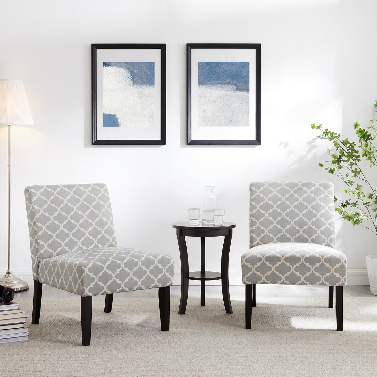 3pc Gray Fabric Upholstered Side Table and 2 Chairs H633493