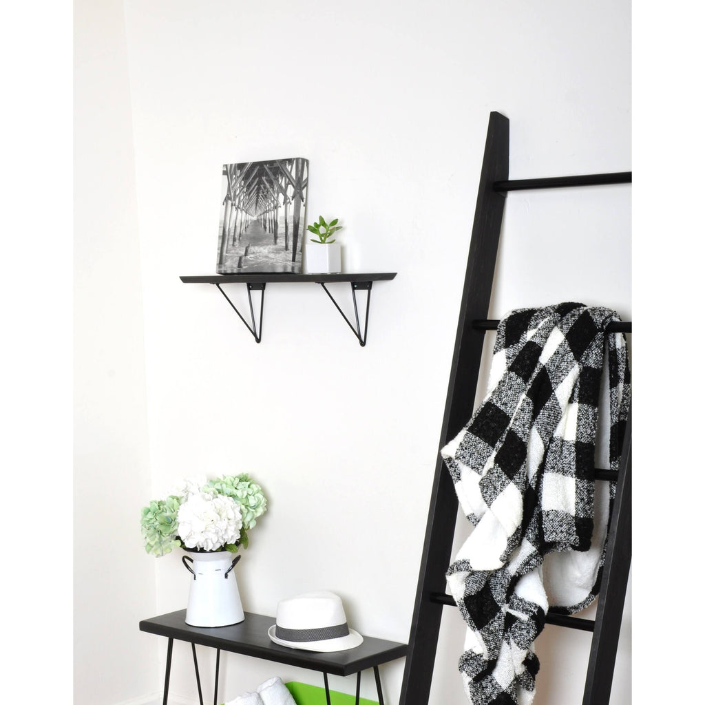 White Washed Wood Bracket Shelf U592
