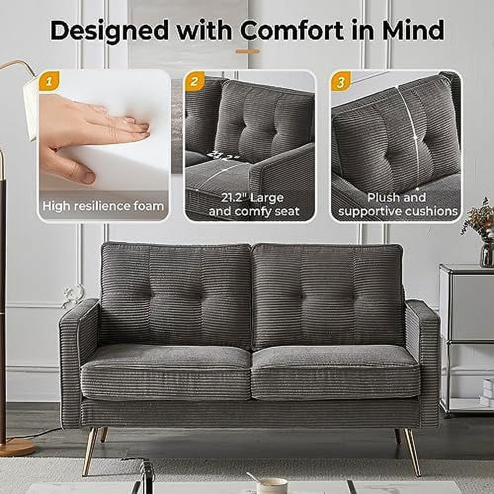 Beige Corduroy 2-Seater Loveseat Sofa T2788