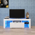 White TV Stand with LED Lights Shelves Drawers W63718