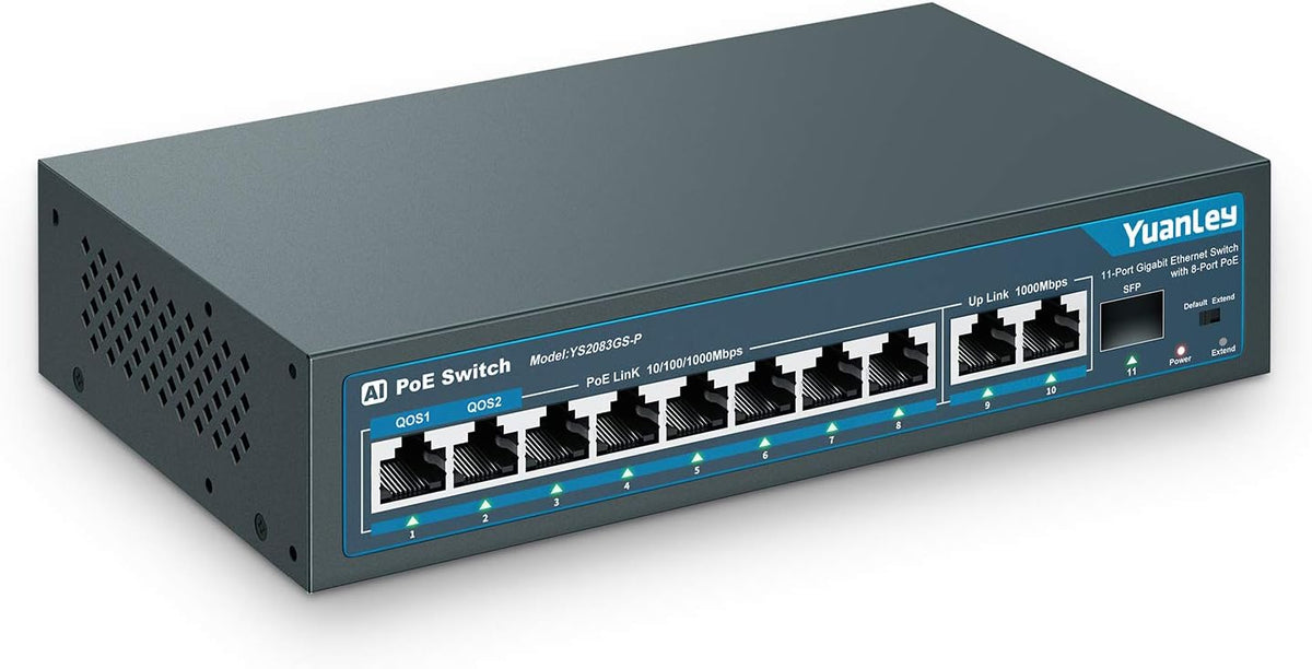 11 Port Gigabit PoE Switch, 8 PoE+ Port 1000Mbps, 2 Gigabit Uplink, 1 SFP Port, 120W, Metal, Unmanaged, Pack of 2 C885