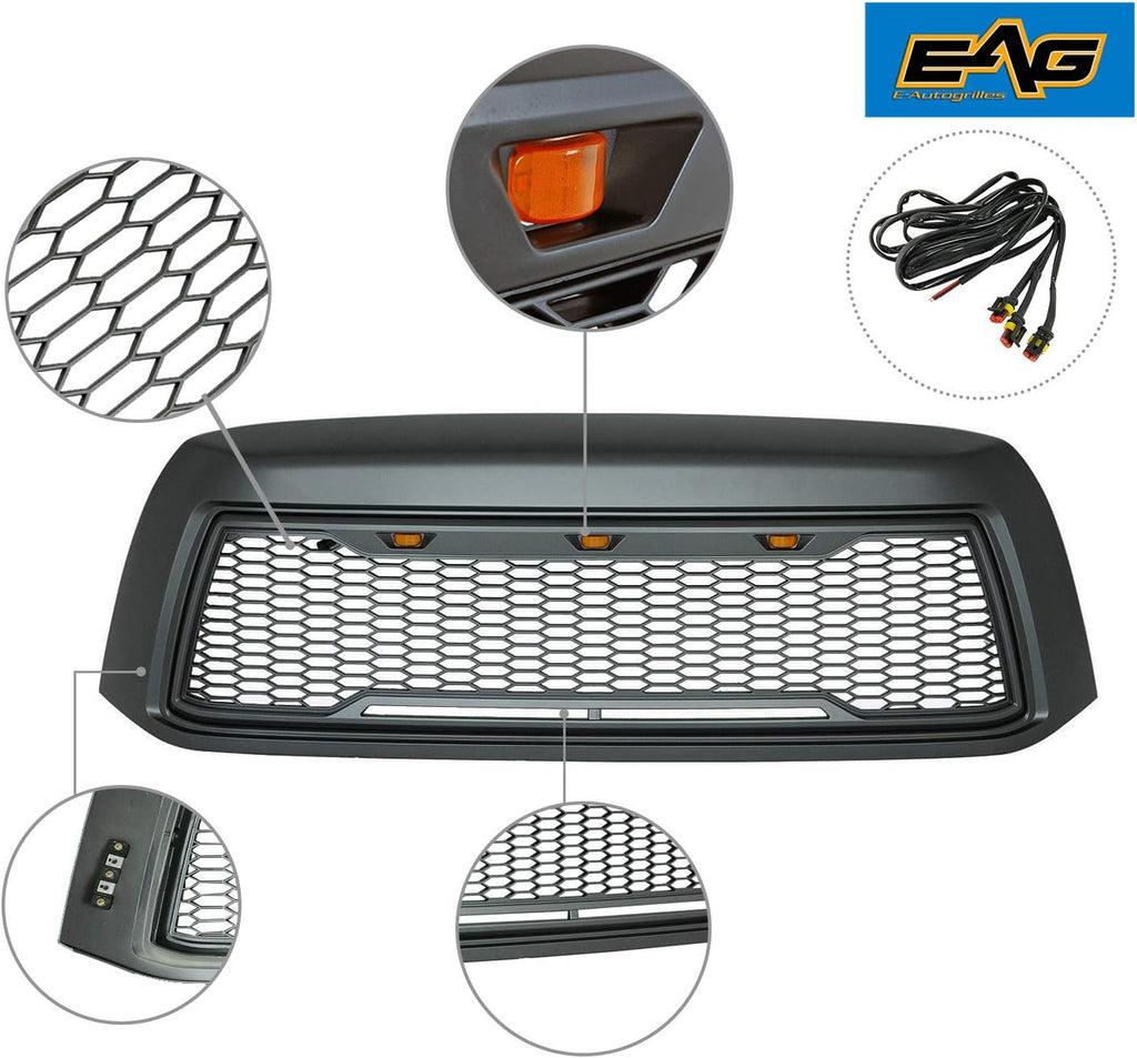 Matte Black Upper Grille Front Grill with Amber LED Lights N2461
