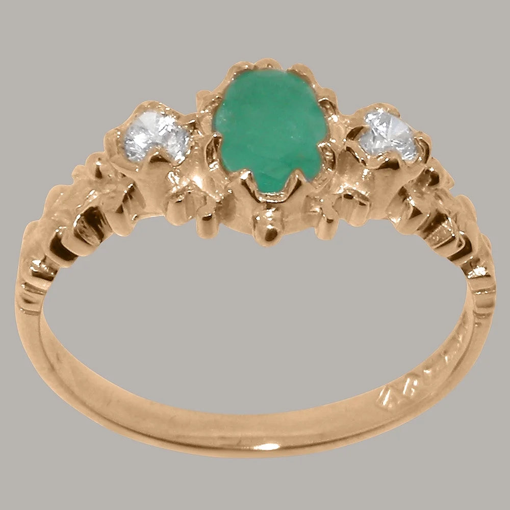 14k Rose Gold Natural Emerald & Diamond Ring R57150