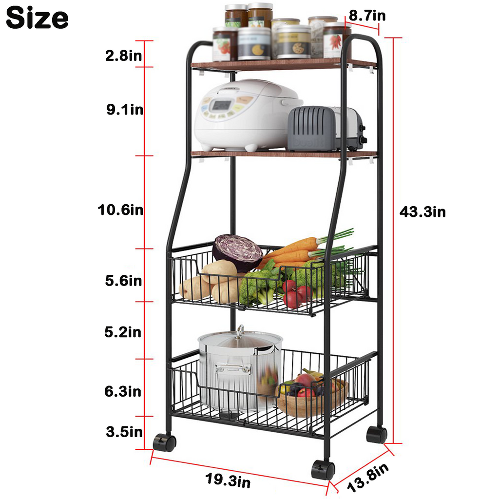 4 Tiers Kitchen Baker's Rack with Wheels P699476