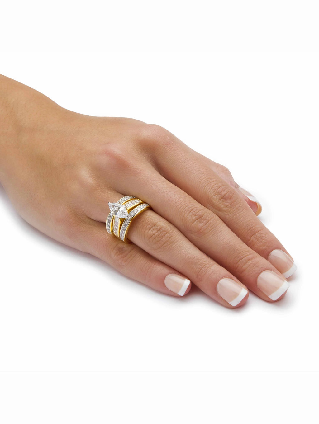 3.86 TCW Marquise-Cut Cubic Zirconia 3-Piece Bridal Set Gold-Plated L815