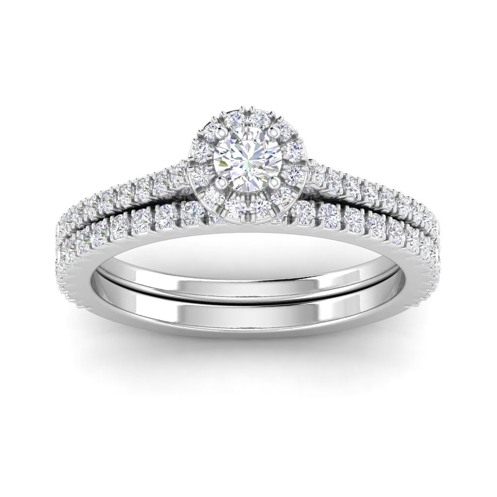 10k White Gold Diamond Halo Bridal Set Engagement Ring T42389