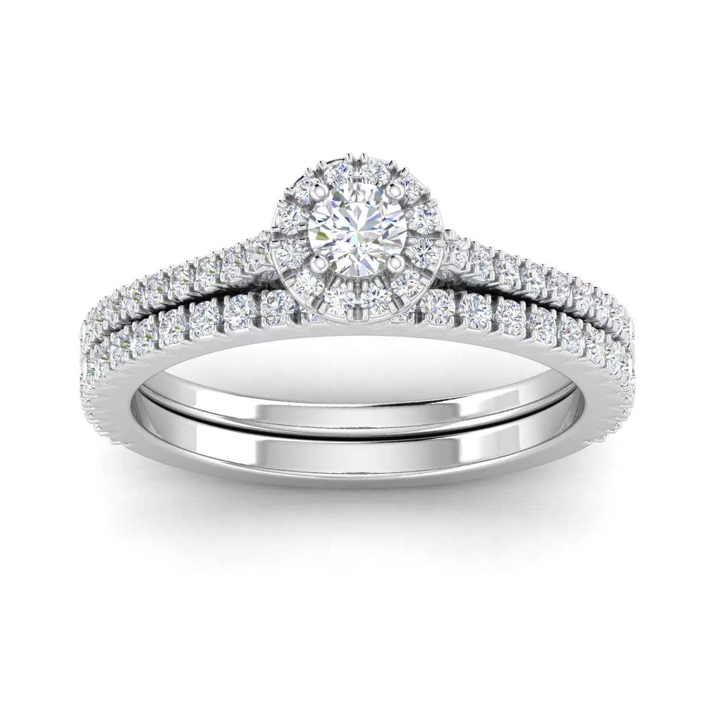 10k White Gold Diamond Halo Bridal Set Engagement Ring T42389
