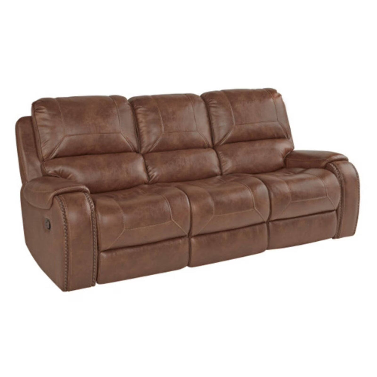 Brown Leather Manual Reclining Sofa with Storage Console and USB Port Q271