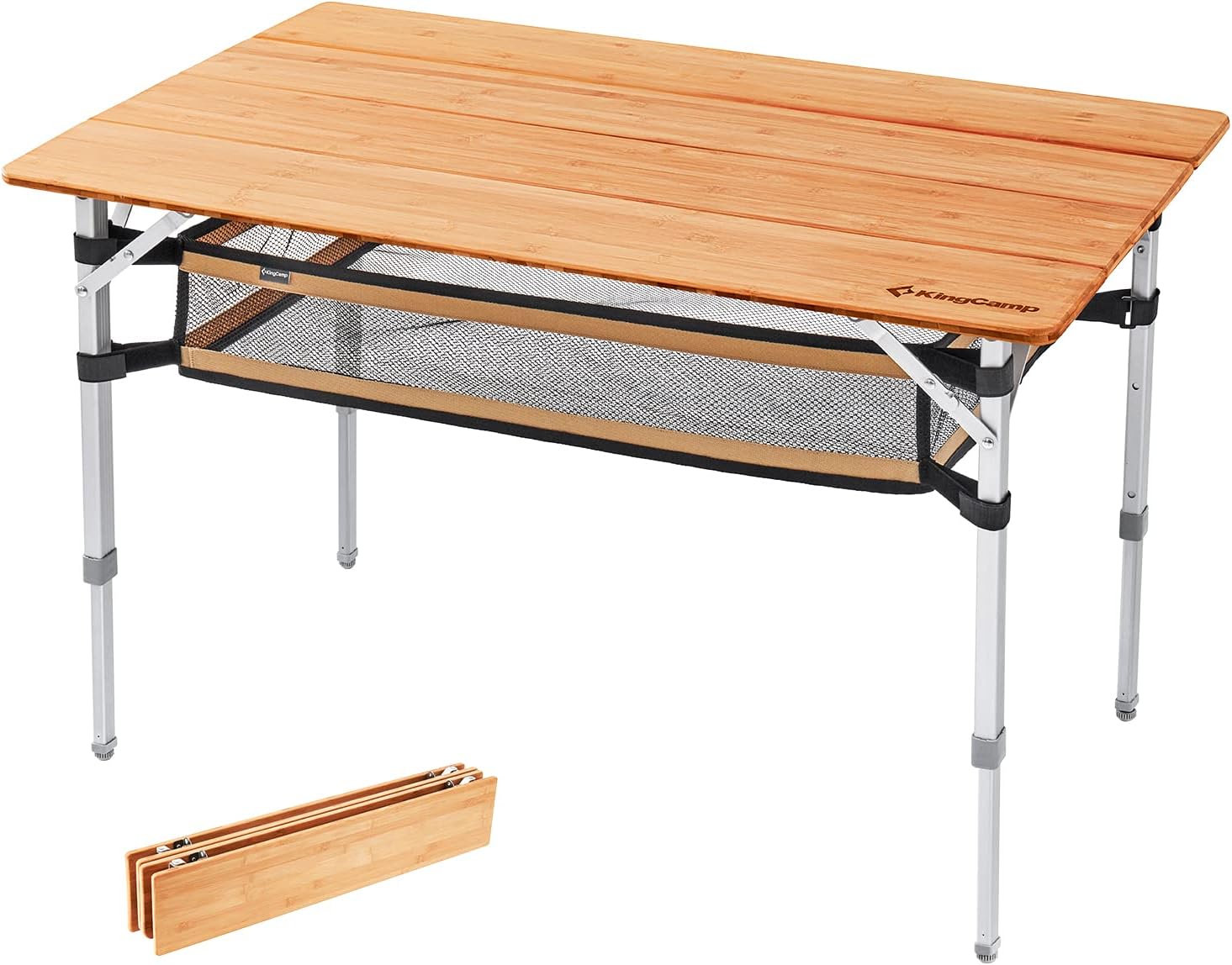 Bamboo Folding Table with 4-Folds Aluminum Frame Camping Table in Carry Bag A5894