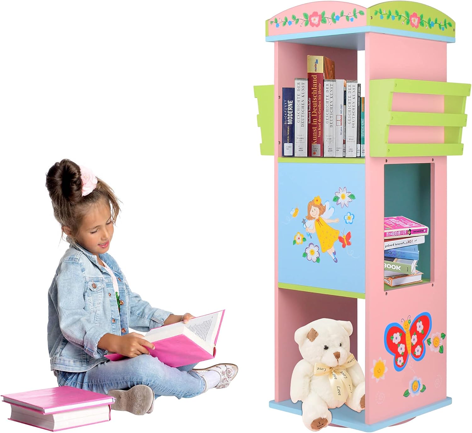 Pink Rotating Bookshelf Toy Organizer J89308
