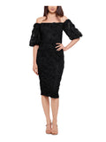 Black Stretch Lace Off Shoulder Formal Sheath Dress S49792